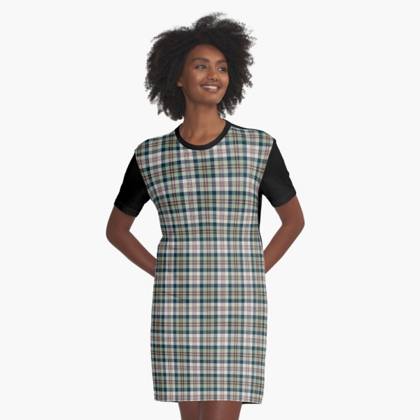 Light green and navy blue plaid tee shirt dress