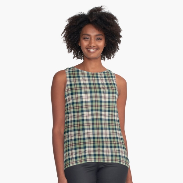 Light green and navy blue plaid sleeveless top