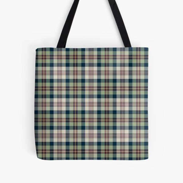 Light green and navy blue plaid tote bag