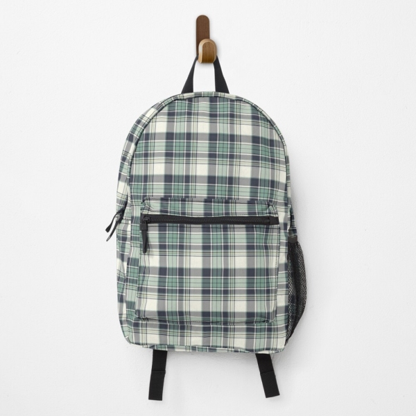 Seafoam green and navy blue plaid backpack