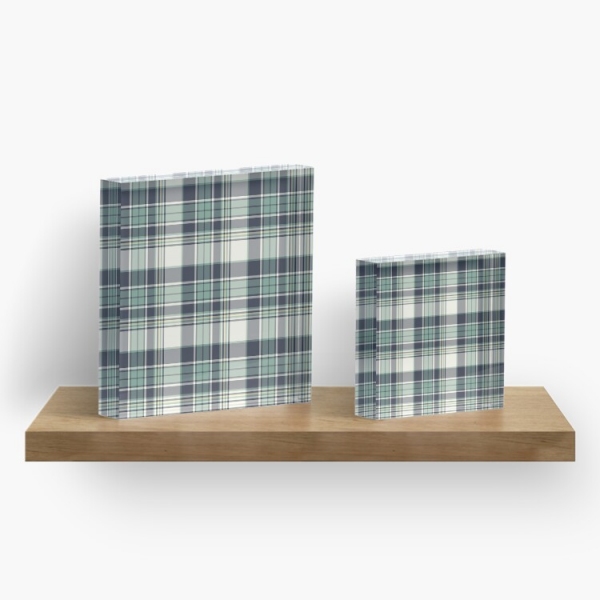 Seafoam green and navy blue plaid acrylic block