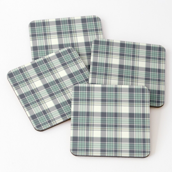 Seafoam green and navy blue plaid beverage coasters