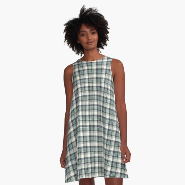 Seafoam green and navy blue plaid a-line dress