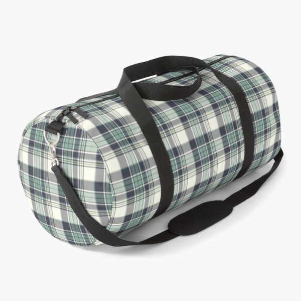 Seafoam green and navy blue plaid duffle bag