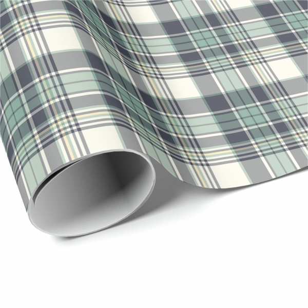 Seafoam green and navy blue plaid wrapping paper