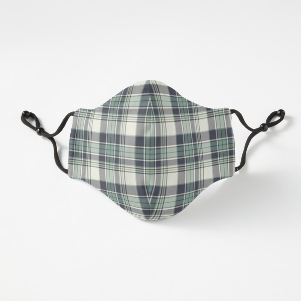 Seafoam green and navy blue plaid fitted face mask