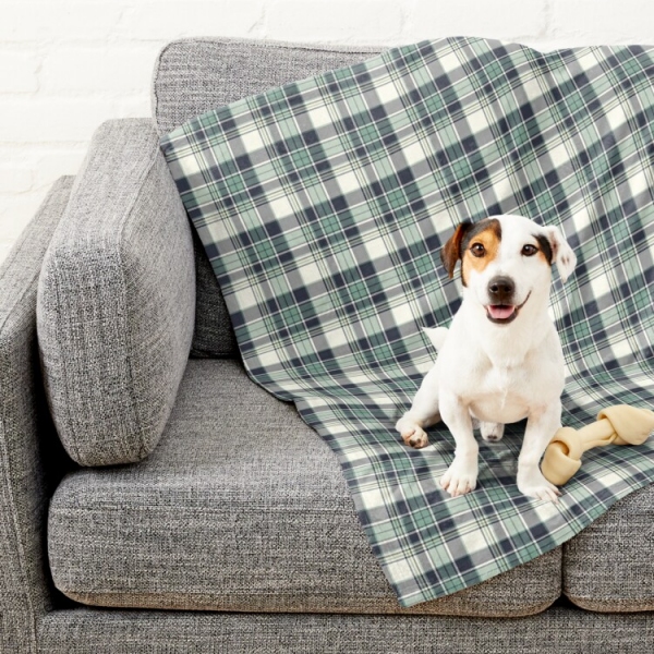 Navy Blue and Seafoam Green Coastal Plaid Pet Blanket