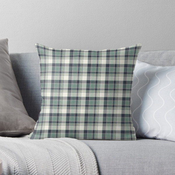 Seafoam green and navy blue plaid throw pillow