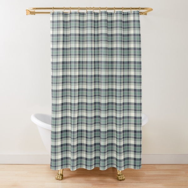 Seafoam green and navy blue plaid shower curtain