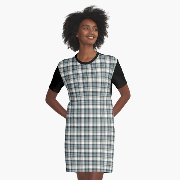 Seafoam green and navy blue plaid tee shirt dress