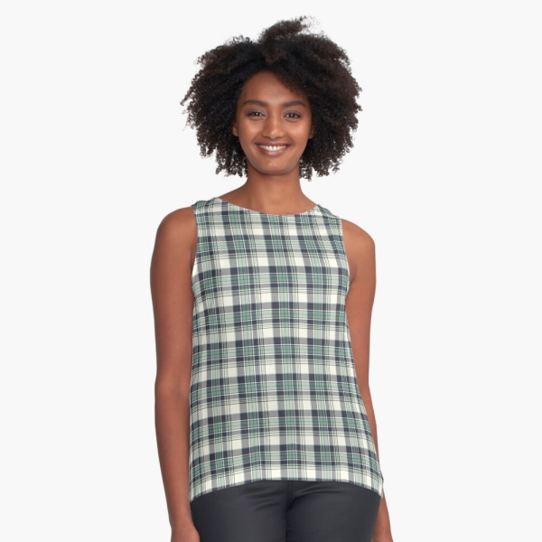 Seafoam green and navy blue plaid sleeveless top