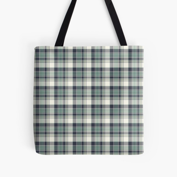 Seafoam green and navy blue plaid tote bag