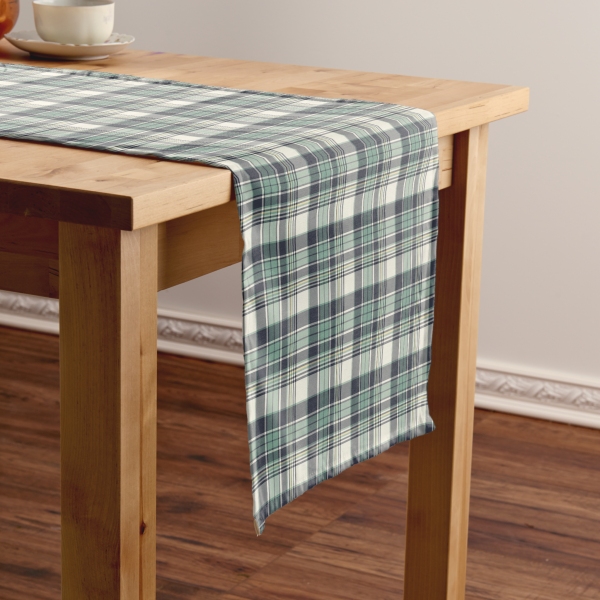 Seafoam green and navy blue plaid table runner