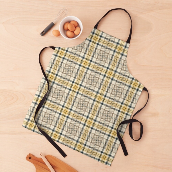 Yellow and navy blue plaid apron