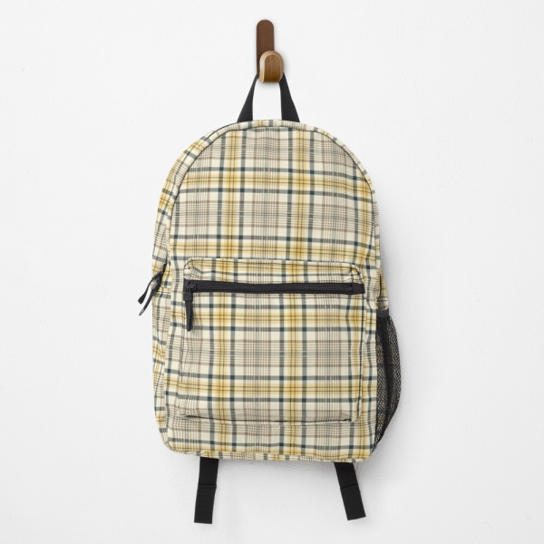 Yellow and navy blue plaid backpack