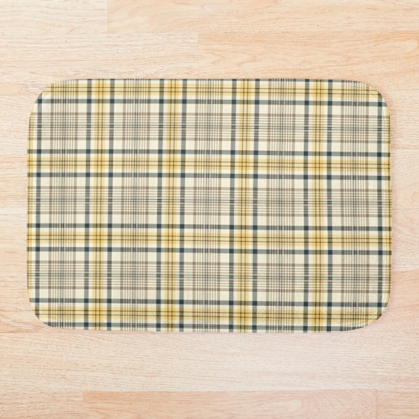 Yellow and navy blue plaid floor mat