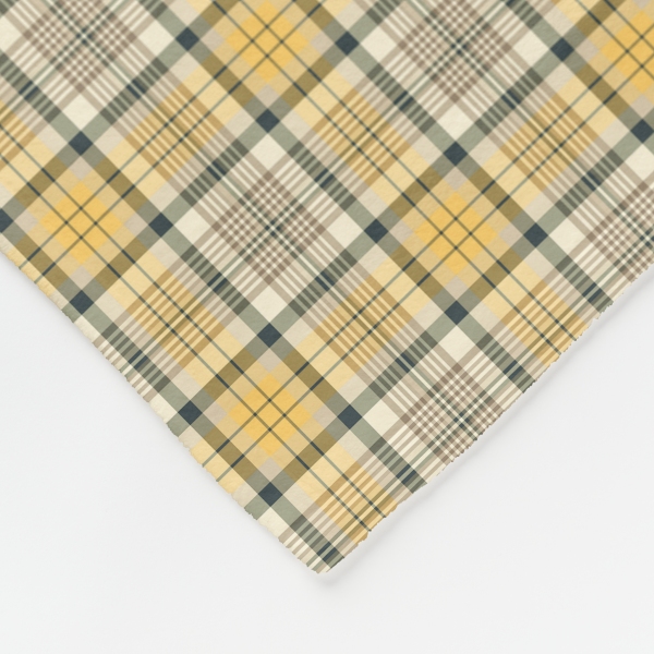 Yellow and navy blue plaid fleece blanket