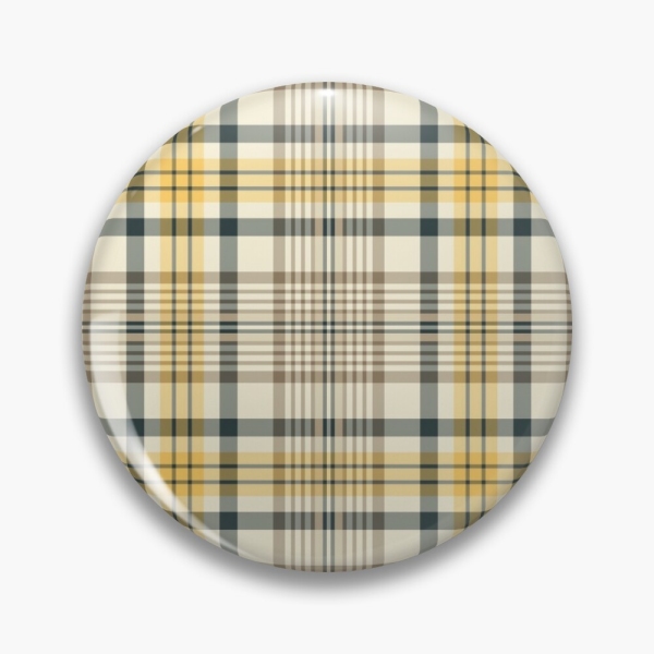 Yellow and navy blue plaid pinback button