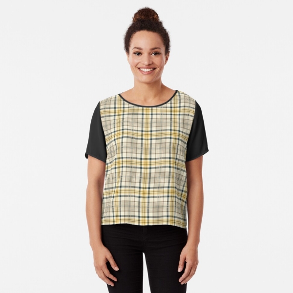 Yellow and navy blue plaid chiffon top