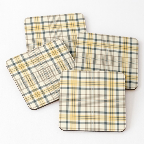 Yellow and navy blue plaid beverage coasters