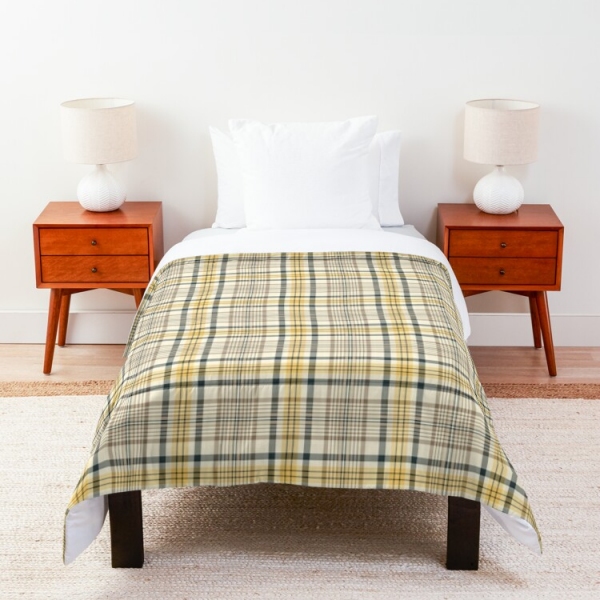 Yellow and navy blue plaid comforter