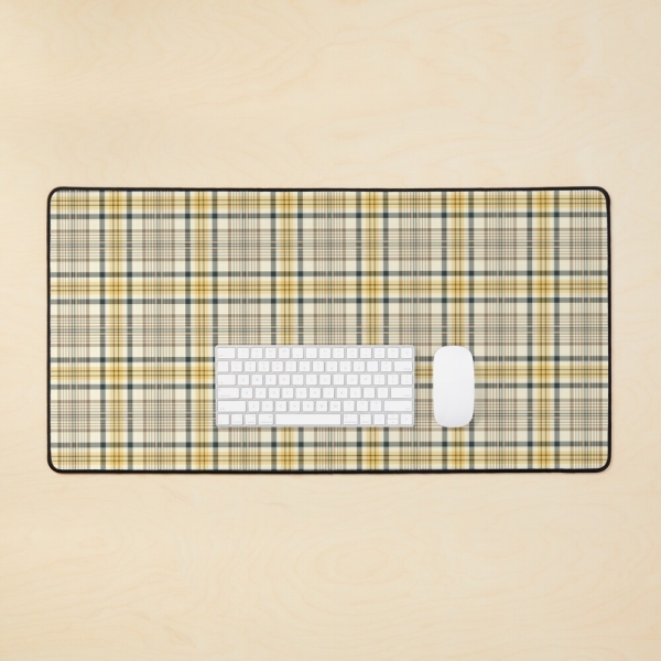Yellow and navy blue plaid desk mat