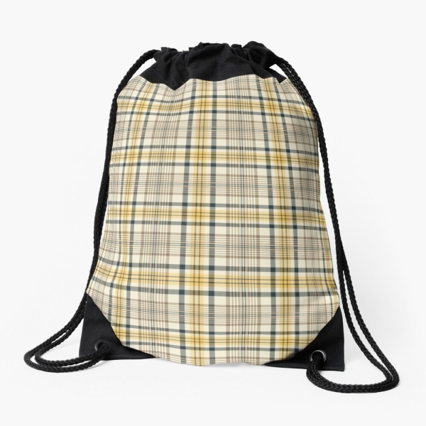 Yellow and navy blue plaid drawstring bag