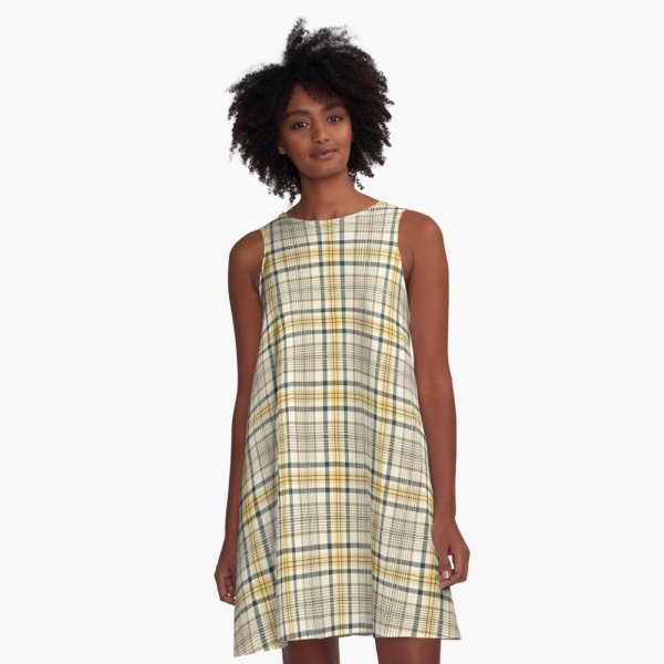 Yellow and navy blue plaid a-line dress