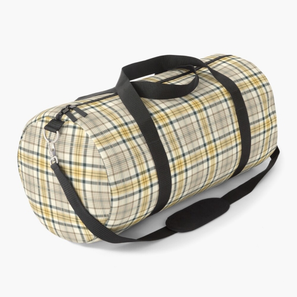 Yellow and navy blue plaid duffle bag
