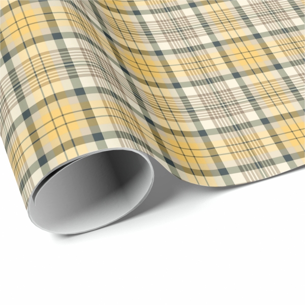 Yellow and navy blue plaid wrapping paper