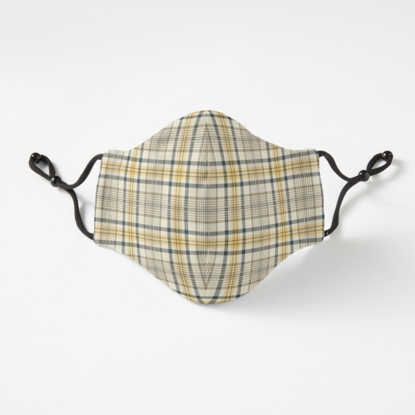 Yellow and navy blue plaid fitted face mask