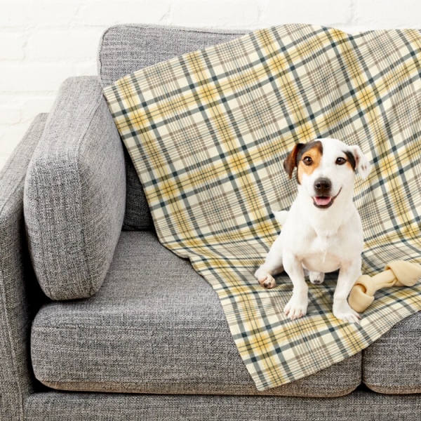 Yellow and Navy Blue Plaid Pet Blanket