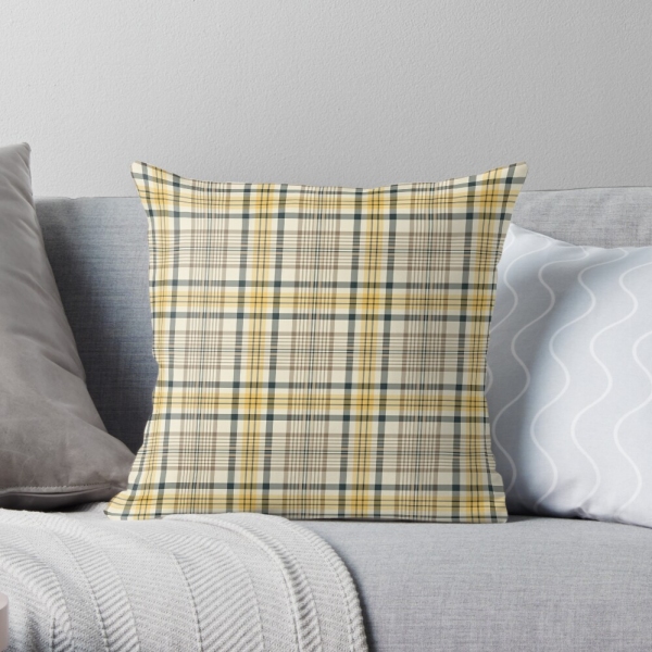 Yellow and navy blue plaid throw pillow