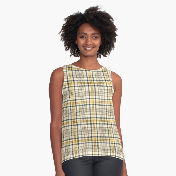 Yellow and navy blue plaid sleeveless top
