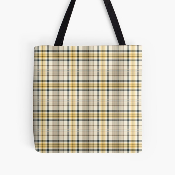 Yellow and navy blue plaid tote bag