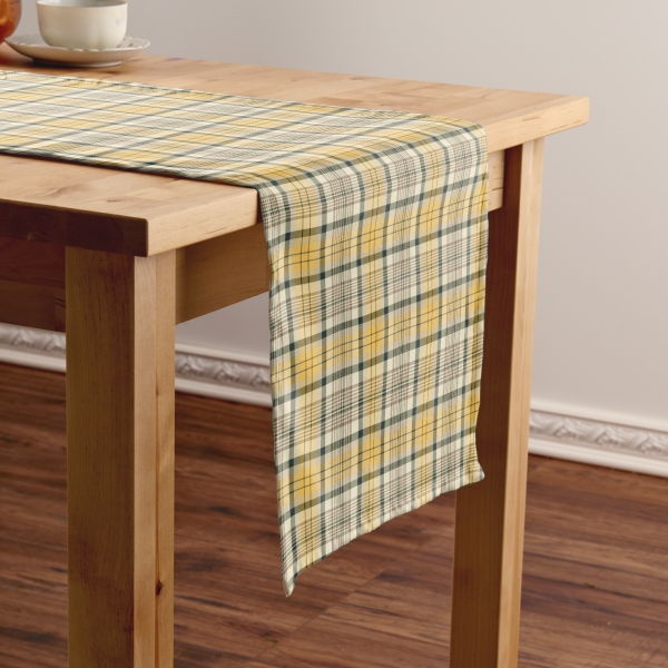Yellow and navy blue plaid table runner