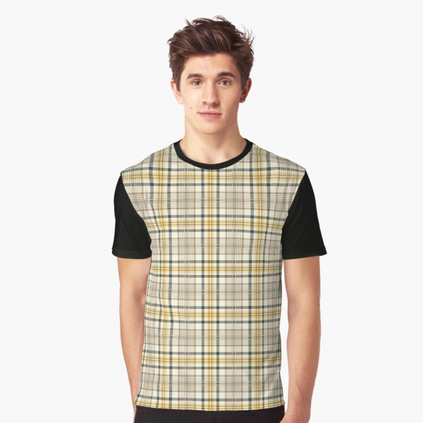 Yellow and navy blue plaid tee shirt