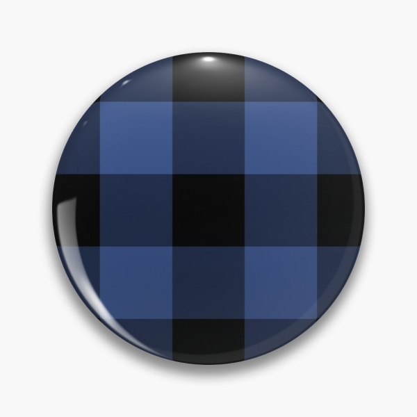 Lapis blue buffalo checkered plaid pinback button