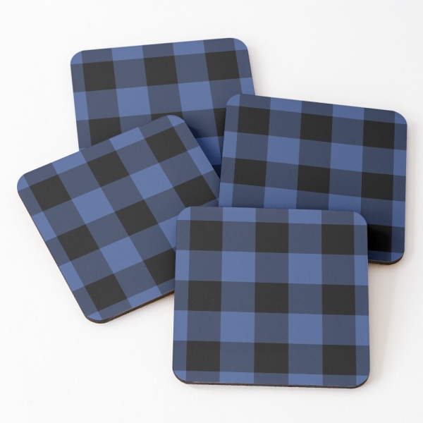 Lapis blue buffalo checkered plaid beverage coasters