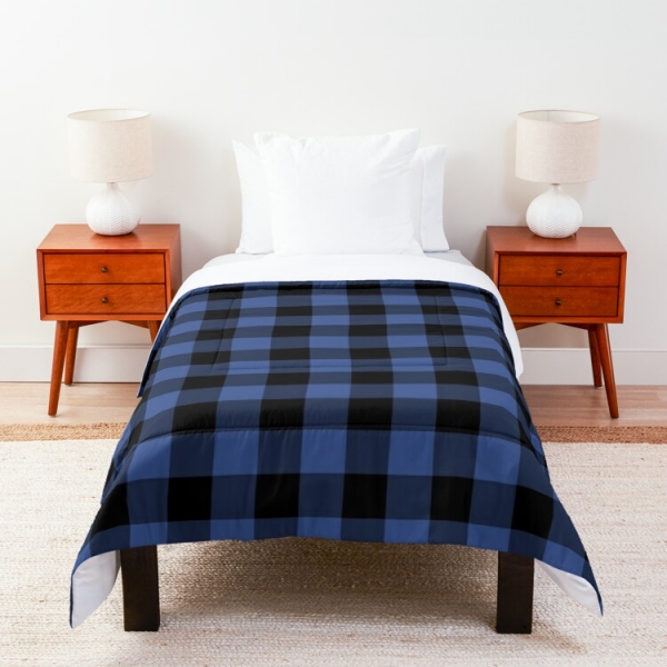 Lapis blue buffalo checkered plaid comforter