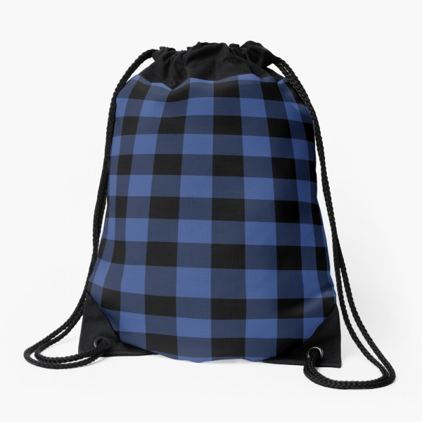 Lapis blue buffalo checkered plaid drawstring bag