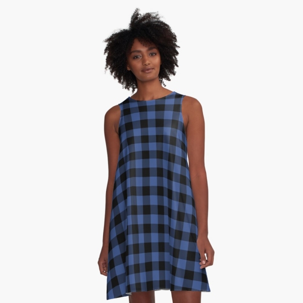 Lapis blue buffalo checkered plaid a-line dress