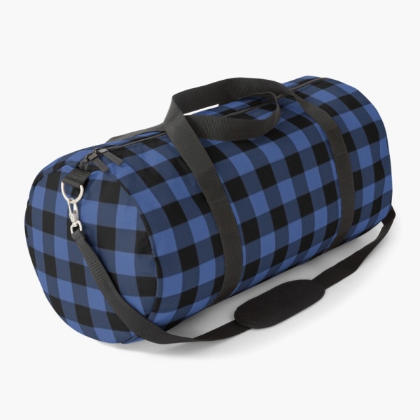 Lapis blue buffalo checkered plaid duffle bag