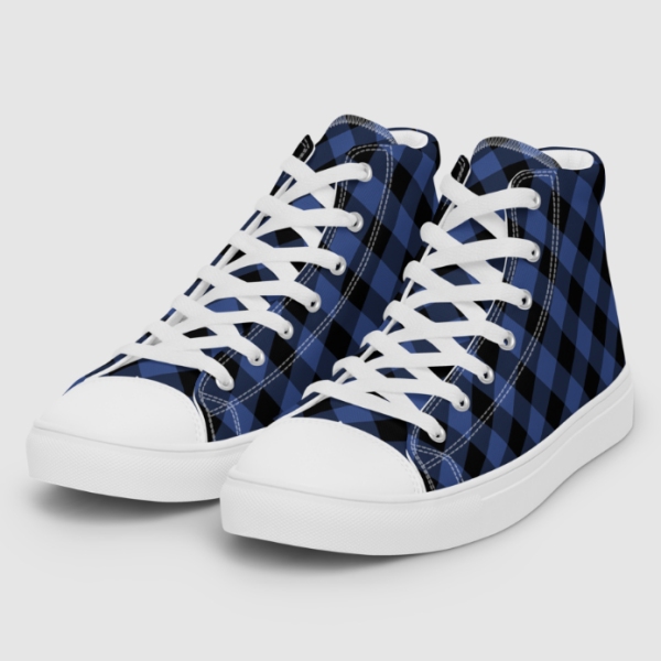 Lapis blue buffalo checkered plaid tartan men's white hightop shoes