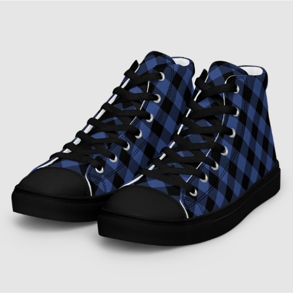 Lapis blue buffalo checkered plaid tartan men's black hightop shoes