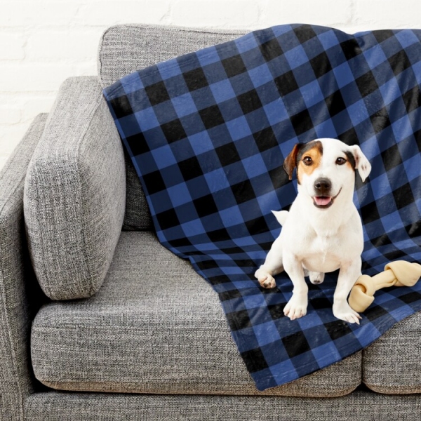 Lapis blue buffalo checkered plaid pet blanket