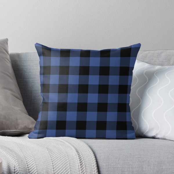 Lapis blue buffalo checkered plaid throw pillow