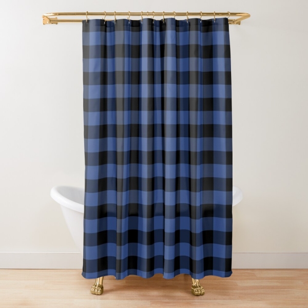 Lapis blue buffalo checkered plaid shower curtain