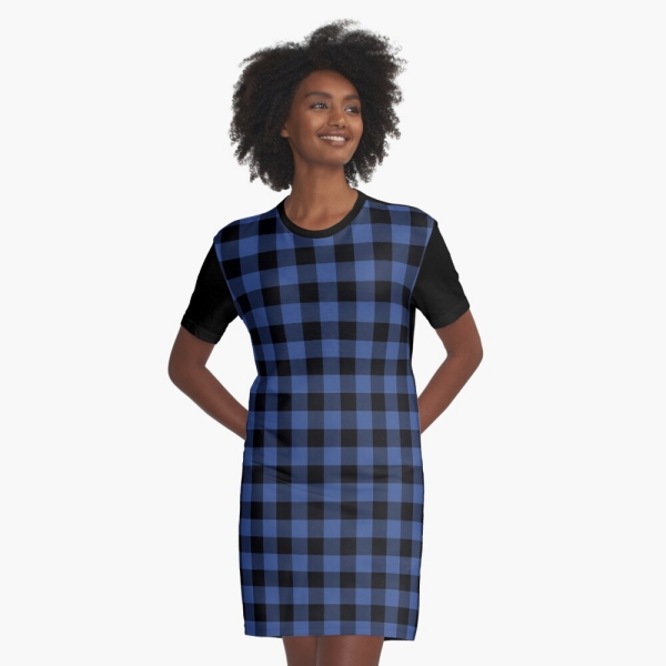 Lapis blue buffalo checkered plaid tee shirt dress