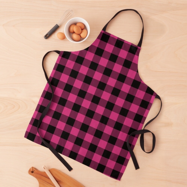 Bright pink buffalo plaid apron